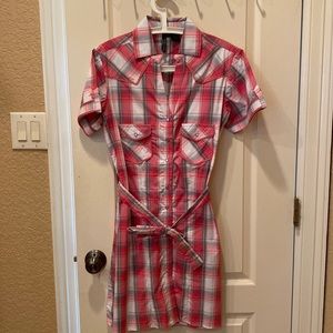 Plaid pearl snap dress